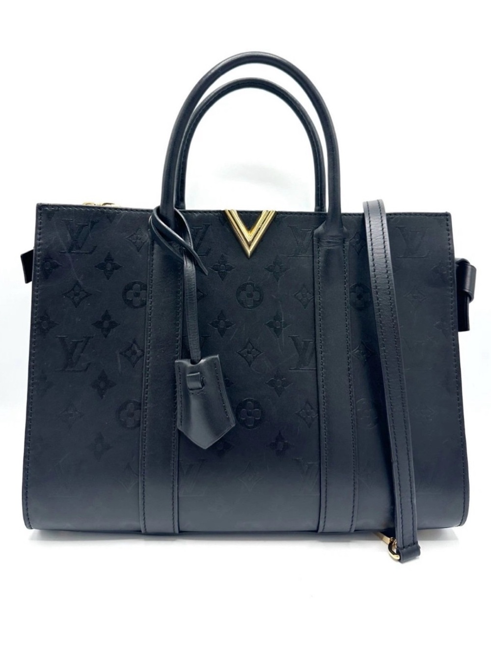Louis Vuitton Black Embossed Leather Monogram Very Tote w GHW
